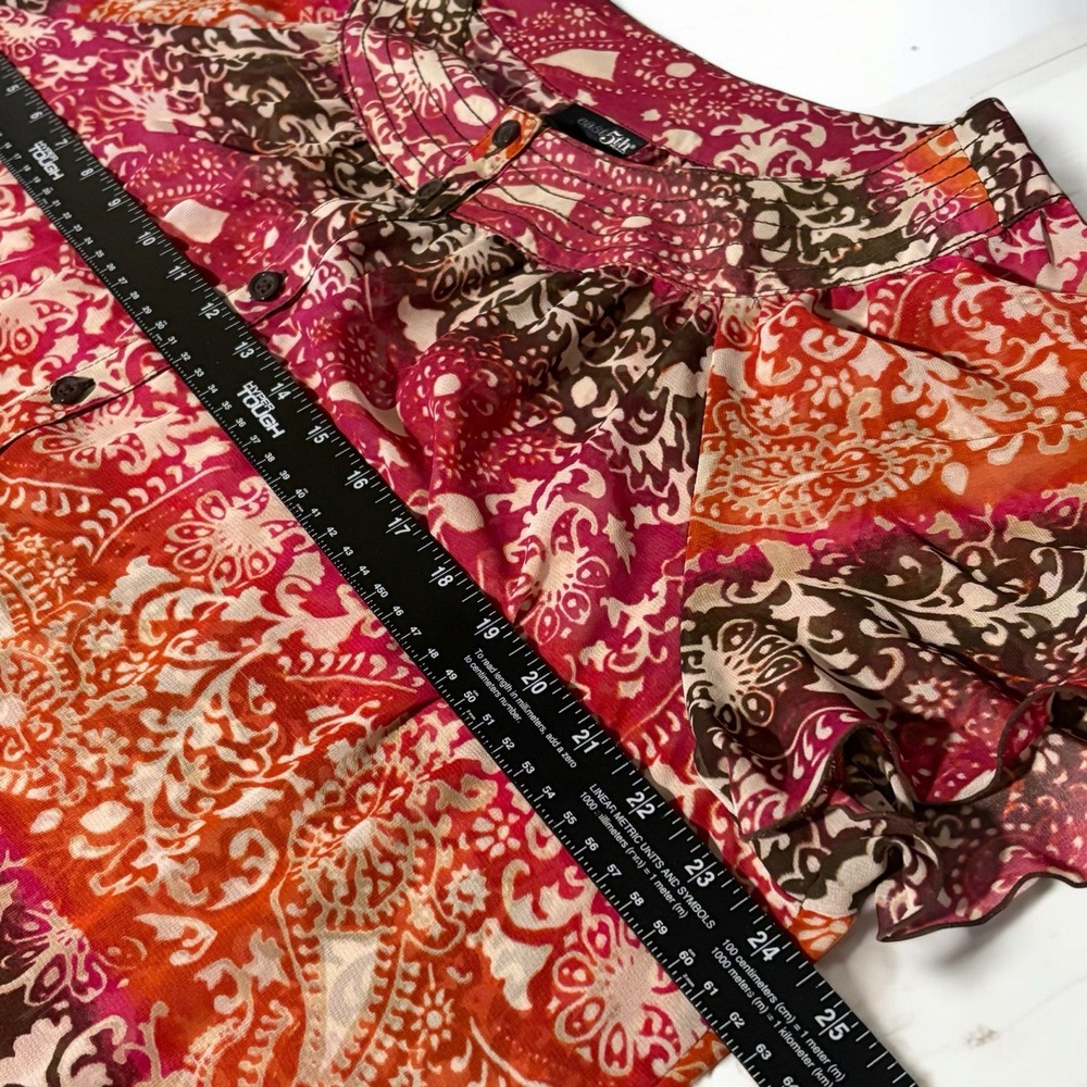 Fairycore East 5th Woman Blouse Orange Pink Elastic Waist Boho Peasant Top 1X - Picture 5 of 11